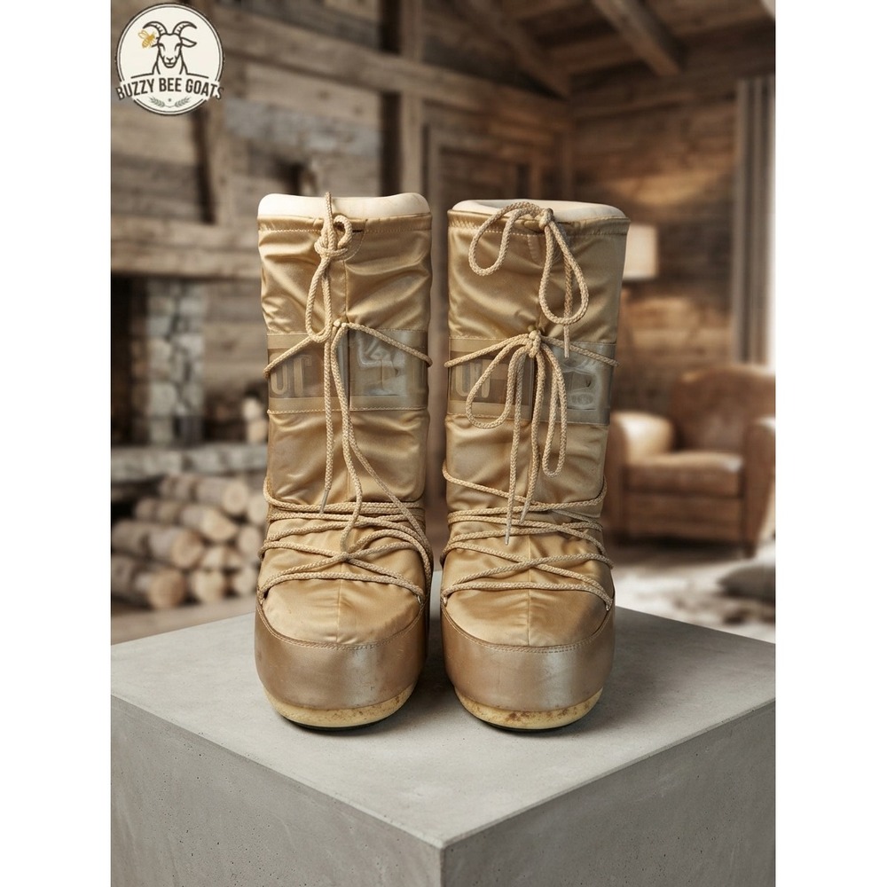 Vintage Tecnica Moon Boot Nylon Winter Snow Boots Gold Metallic Sz 11.5